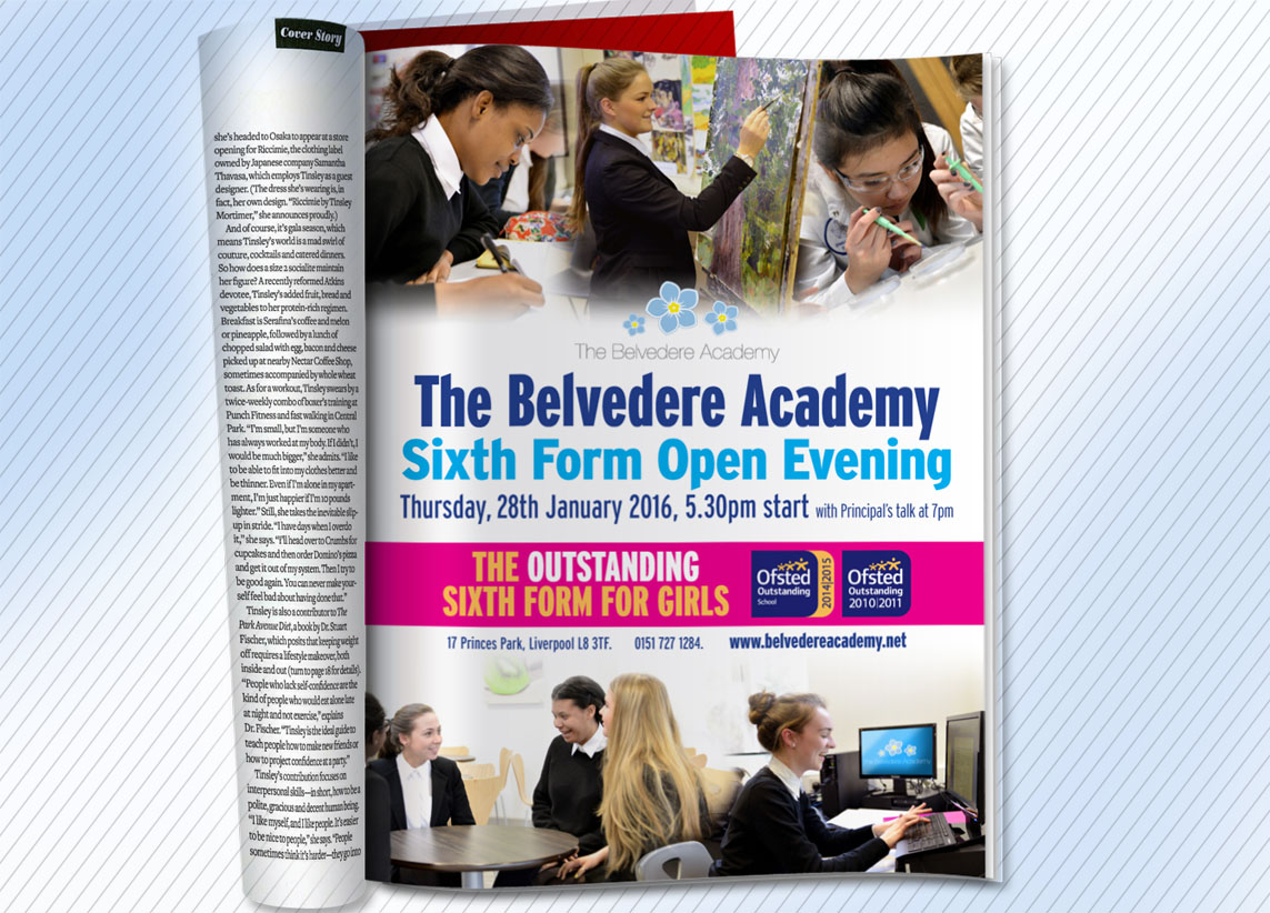 Sixth Form Open Evening advert design for The Belvedere Academy